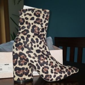 Faux suede leopard sock boot